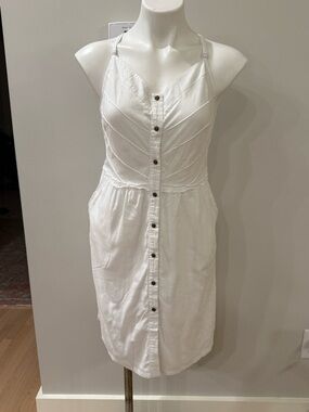 Dakini White Button-Front Spaghetti Strap Mini Dress